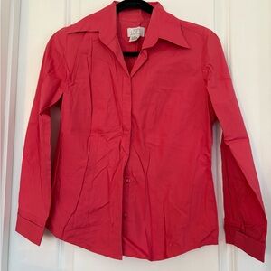 Ann Taylor LOFT Stretch Pink Collared Button-Up Long Sleeve Blouse Petites 6P
